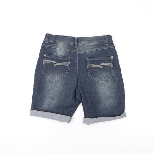 Bienzoe Womens Blue Cotton Basic Shorts Size 14 L8 in Regular Zip