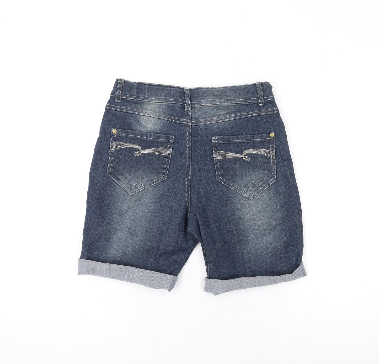 Bienzoe Womens Blue Cotton Basic Shorts Size 14 L8 in Regular Zip