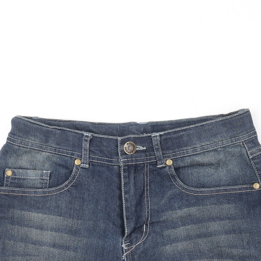 Bienzoe Womens Blue Cotton Basic Shorts Size 14 L8 in Regular Zip