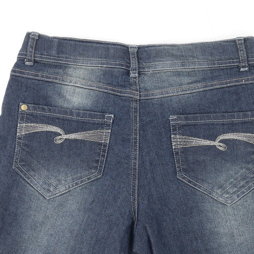Bienzoe Womens Blue Cotton Basic Shorts Size 14 L8 in Regular Zip