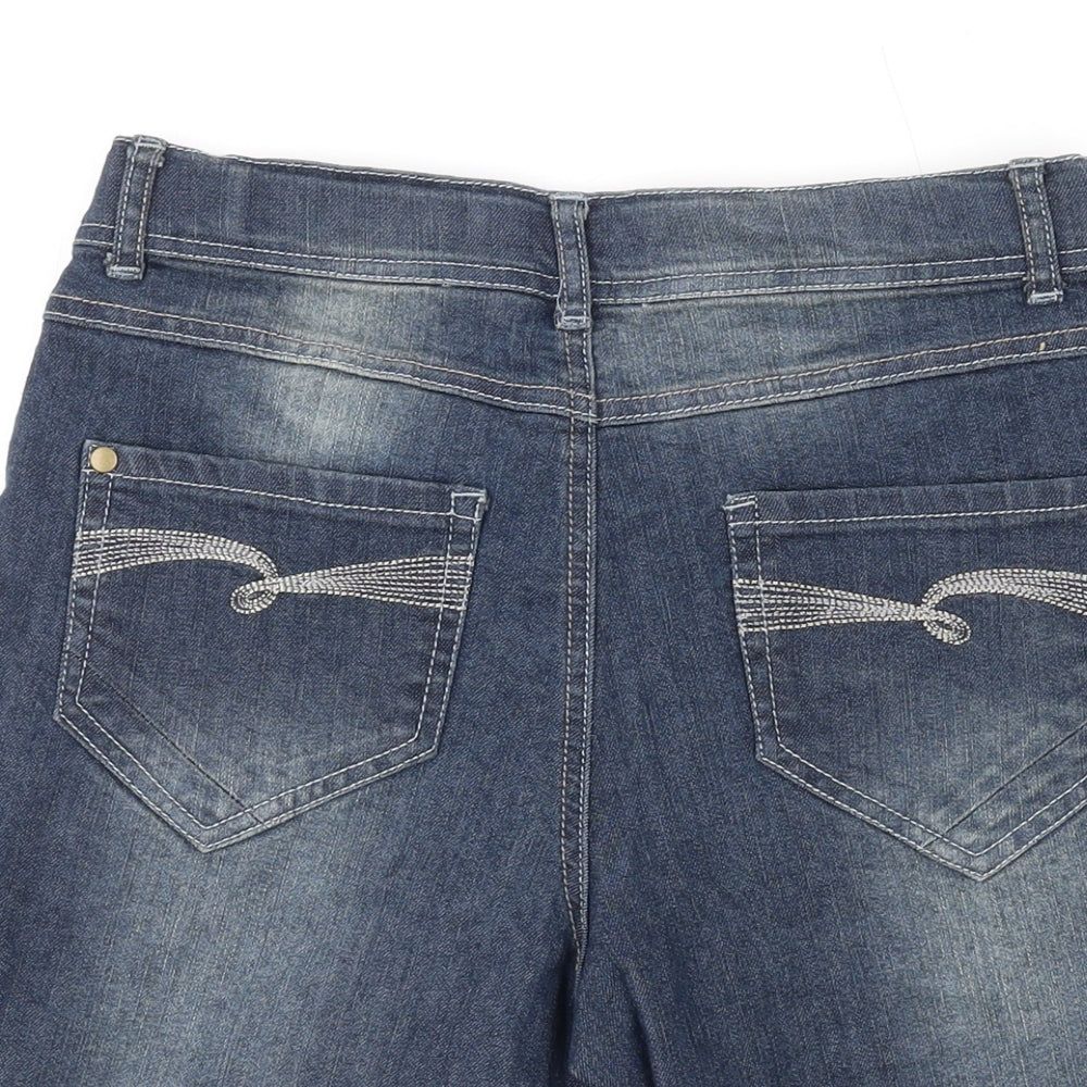 Bienzoe Womens Blue Cotton Basic Shorts Size 14 L8 in Regular Zip