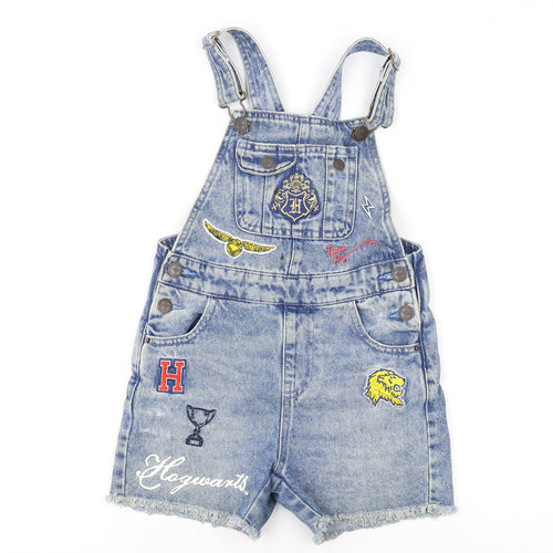 Marks and Spencer Girls Blue Cotton Dungaree Shorts Shorts Size 6-7 Years L3 in Regular - Harry Potter