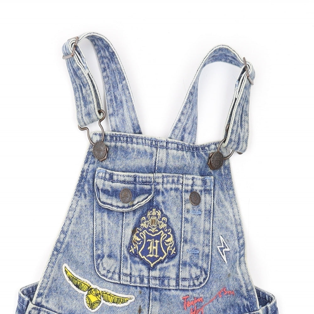 Marks and Spencer Girls Blue Cotton Dungaree Shorts Shorts Size 6-7 Years L3 in Regular - Harry Potter