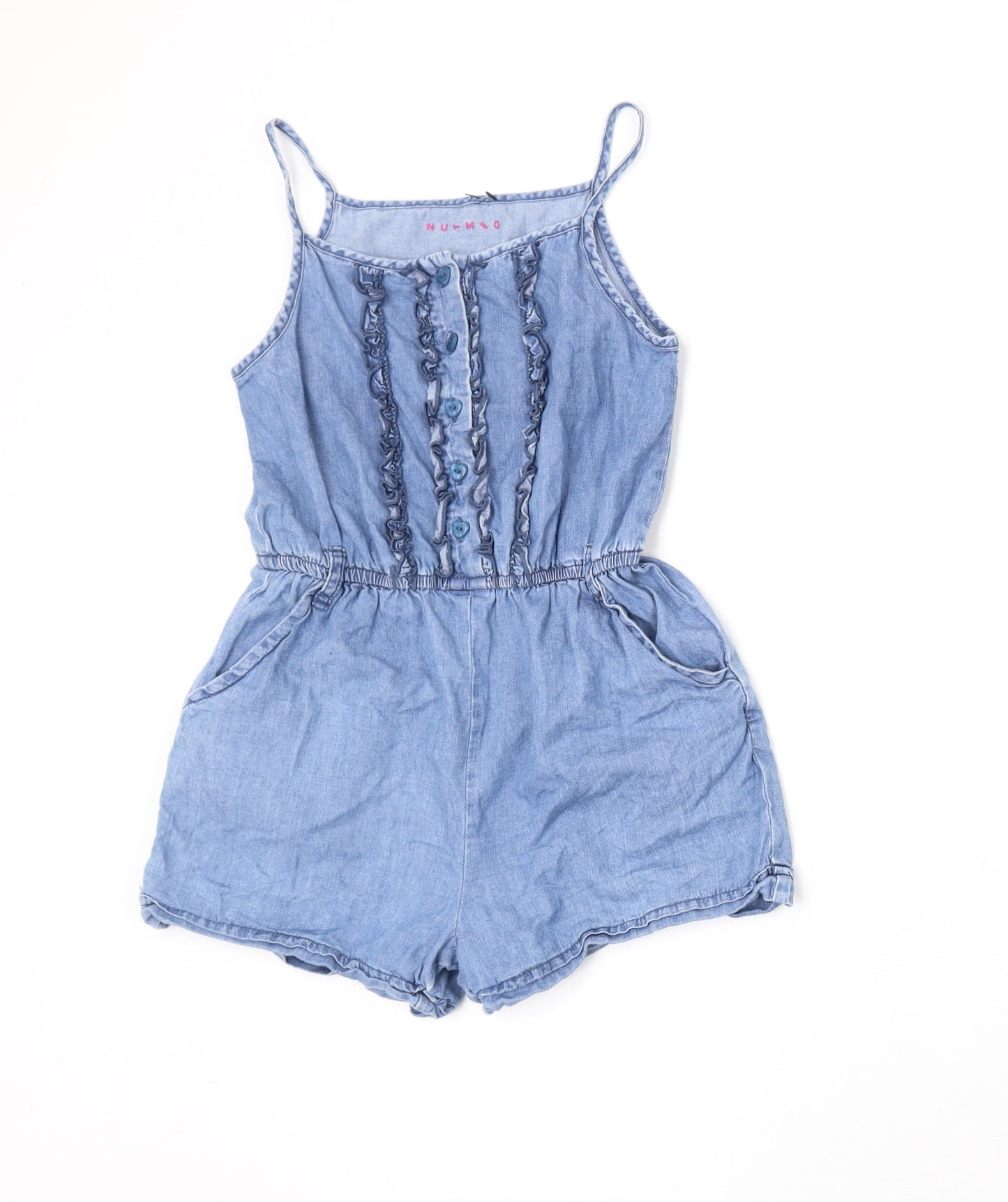 Nutmeg Girls Blue Cotton Playsuit One-Piece Size 8-9 Years Button