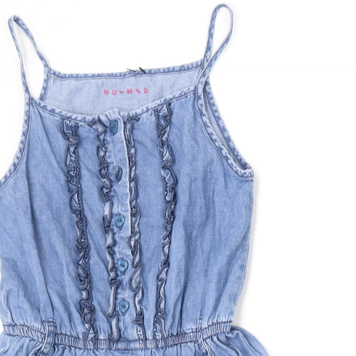 Nutmeg Girls Blue Cotton Playsuit One-Piece Size 8-9 Years Button