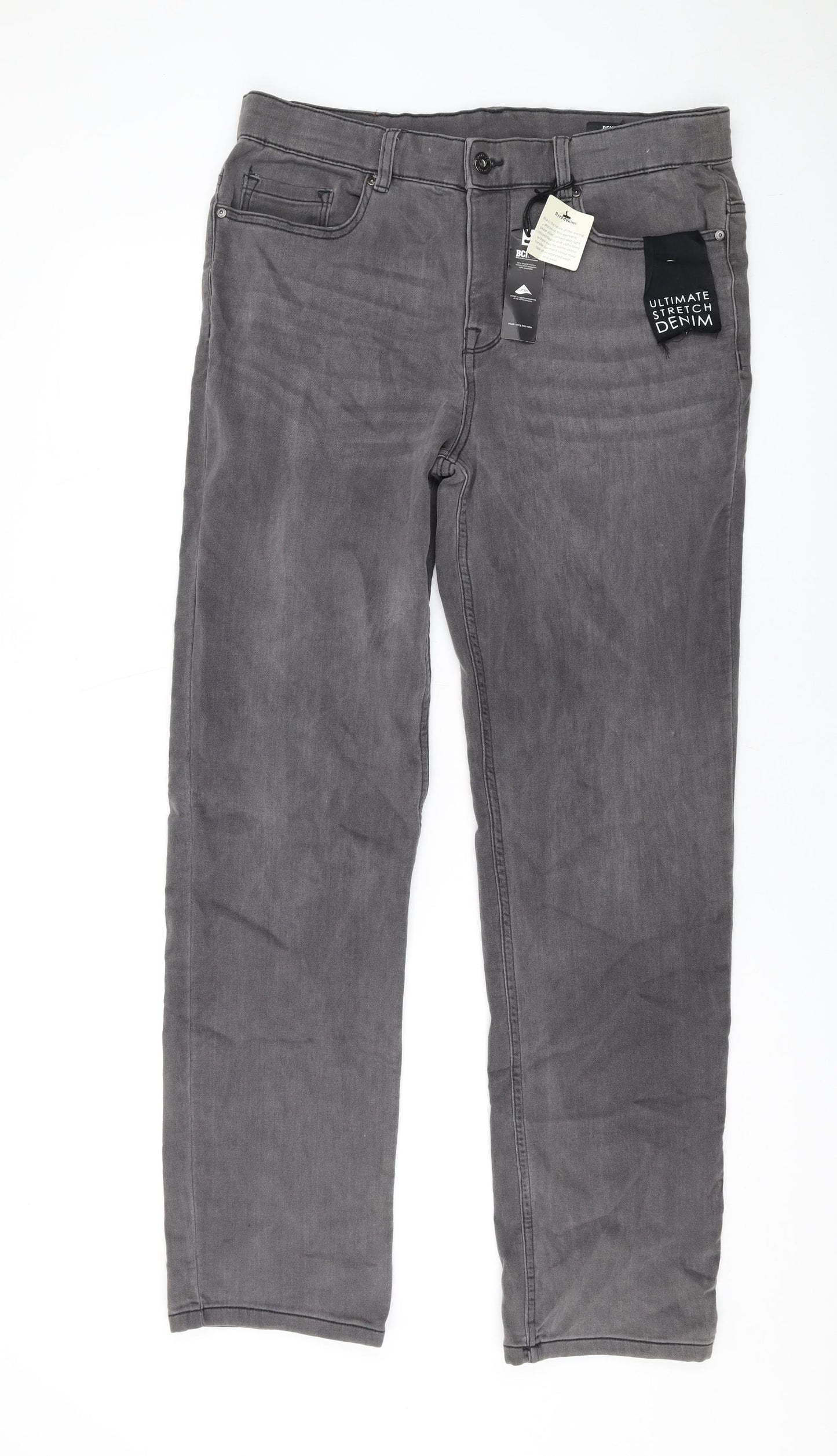 TU Mens Grey Cotton Straight Jeans Size 30 in L31 in Regular Zip