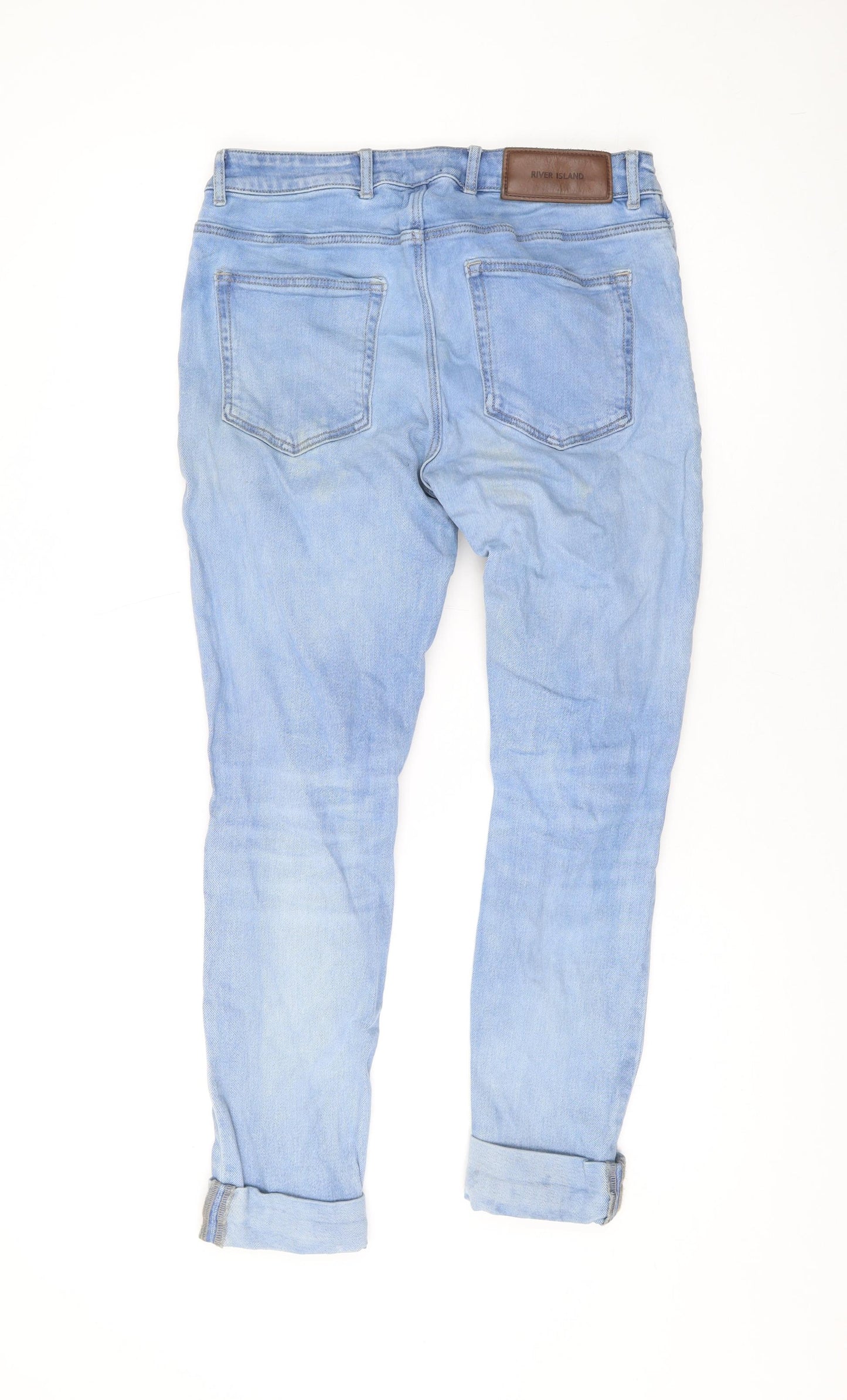 River Island Mens Blue Cotton Straight Jeans Size 30 in L32 in Regular Zip