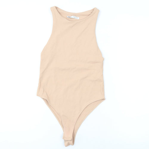 Zara Womens Pink Polyamide Bodysuit One-Piece Size S L10 in Snap