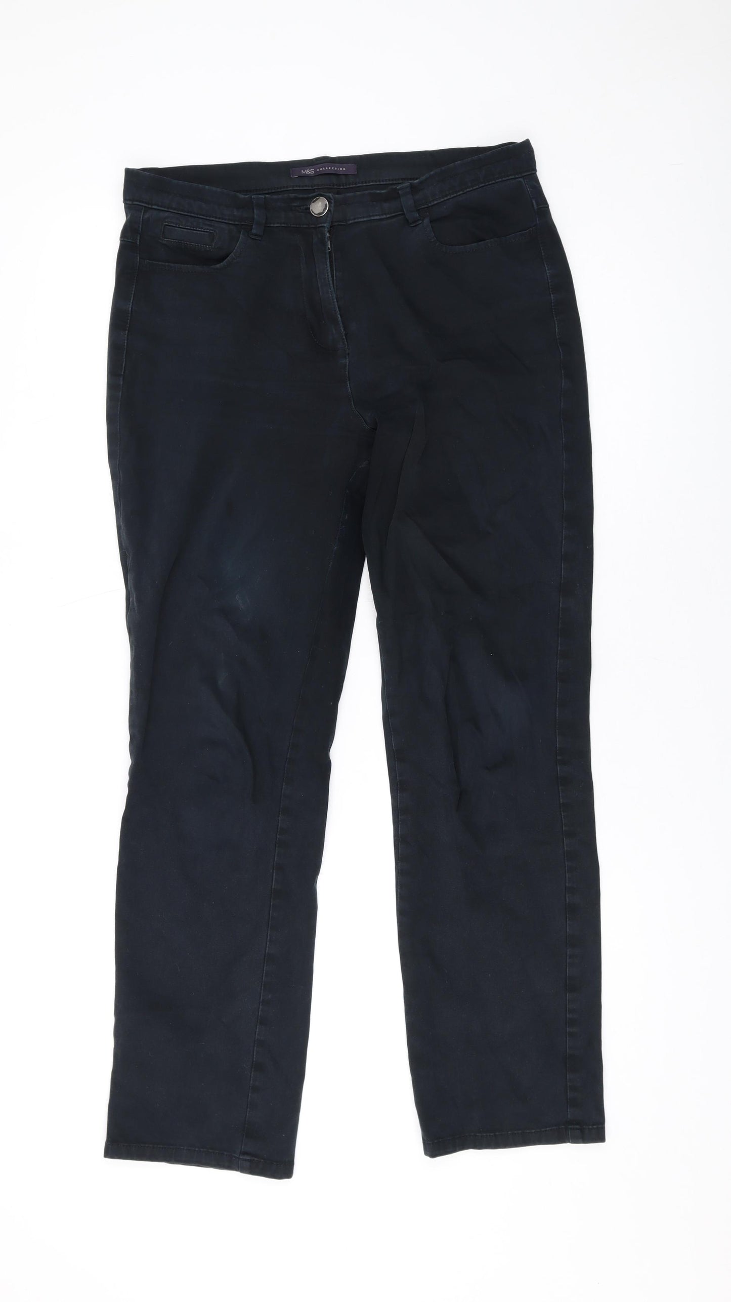 Marks and Spencer Womens Black Cotton Straight Jeans Size 10 L28 in Regular Zip
