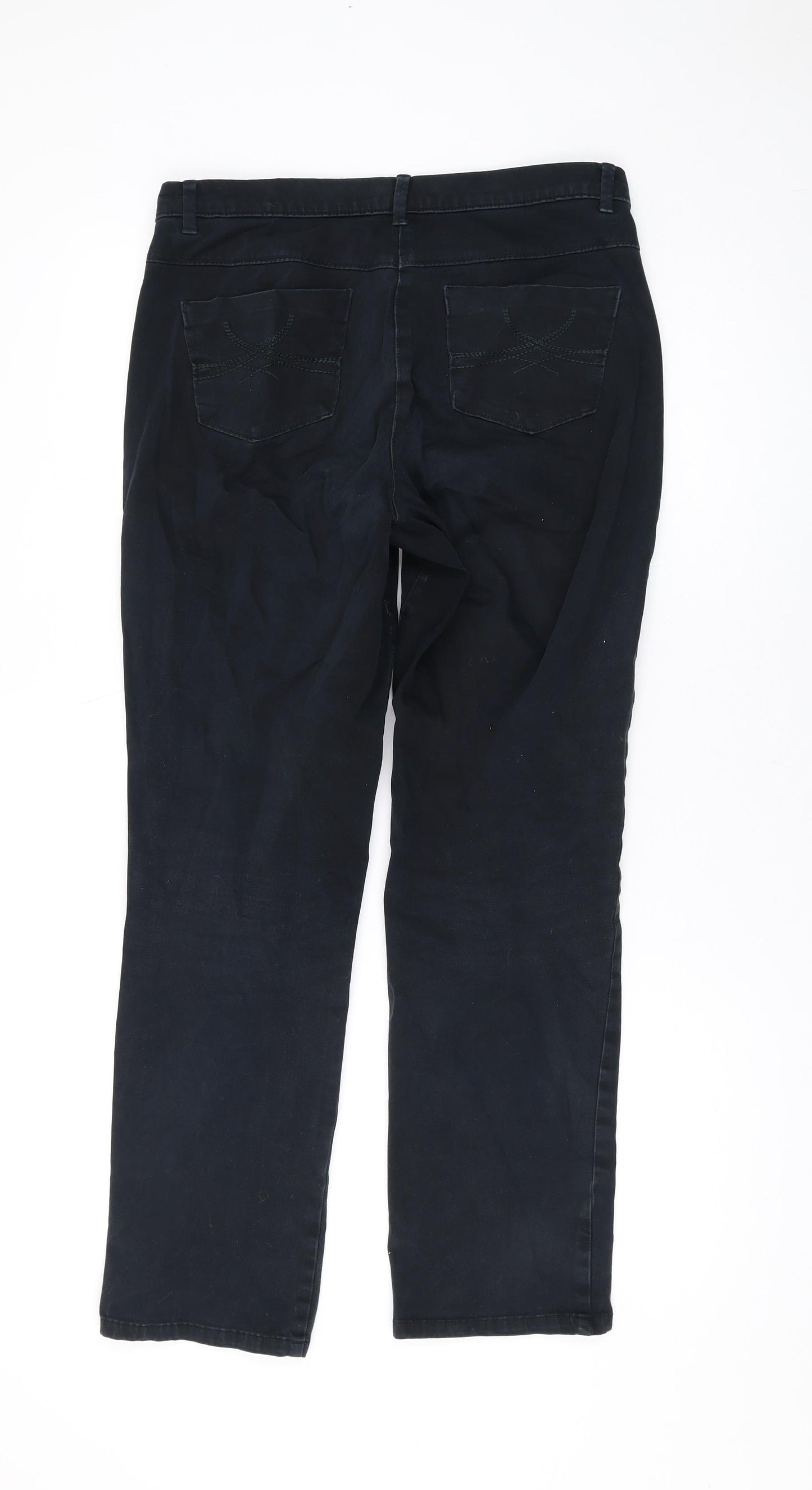 Marks and Spencer Womens Black Cotton Straight Jeans Size 10 L28 in Regular Zip