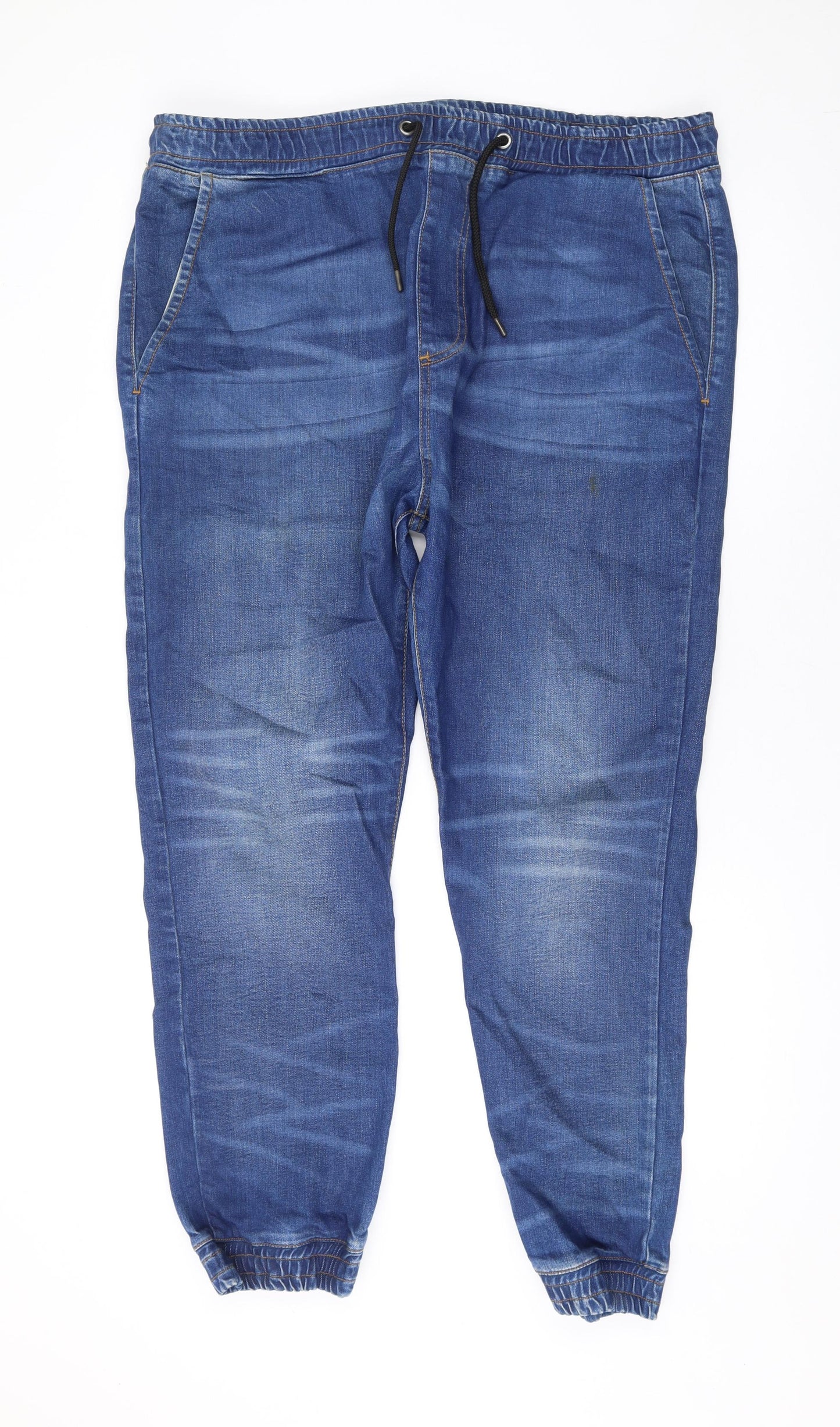 River Island Mens Blue Cotton Tapered Jeans Size 40 in L26 in Regular Drawstring