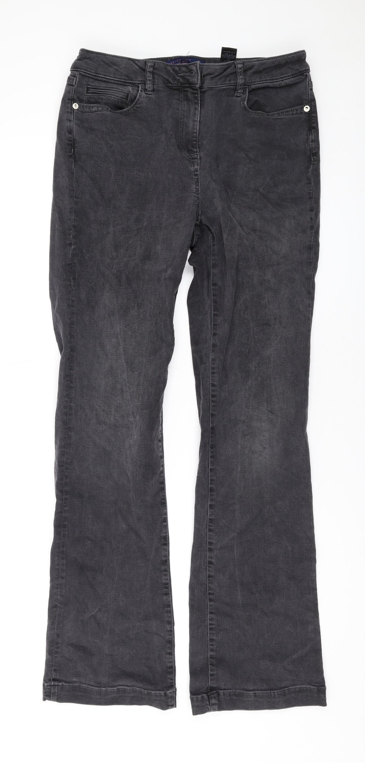 NEXT Womens Grey Cotton Bootcut Jeans Size 14 L31 in Regular Zip