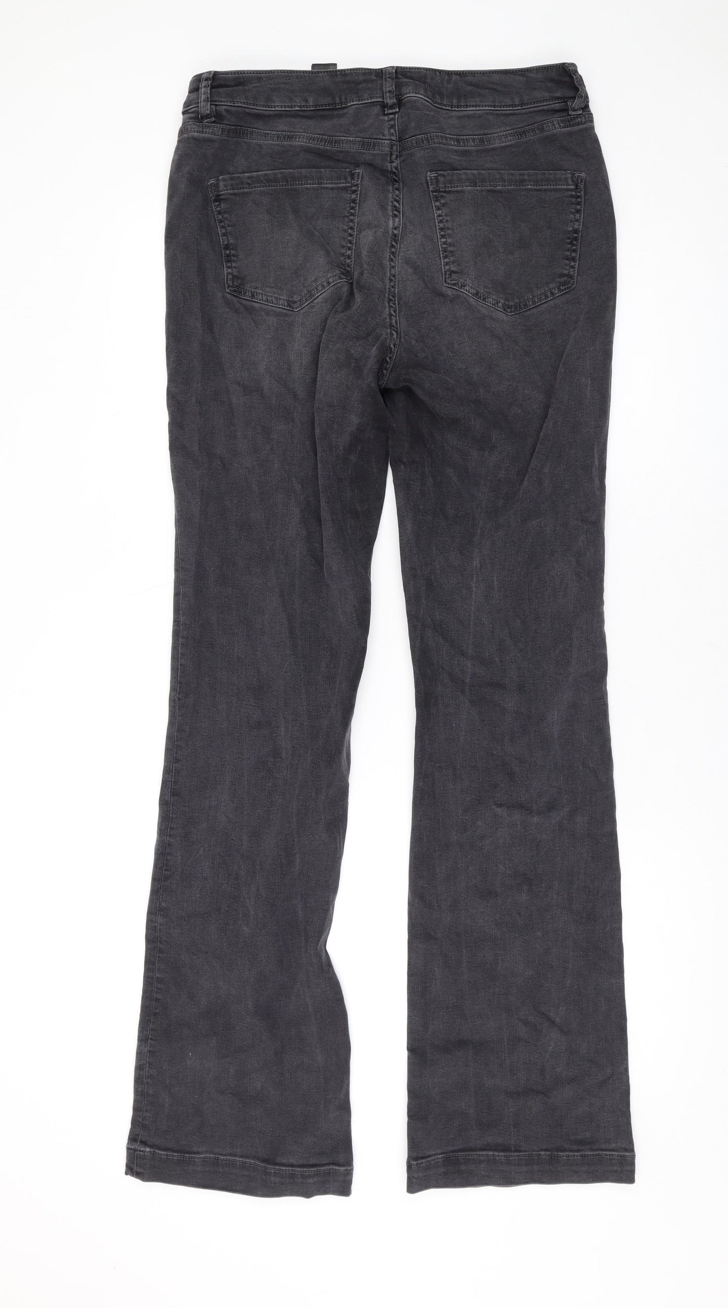 NEXT Womens Grey Cotton Bootcut Jeans Size 14 L31 in Regular Zip