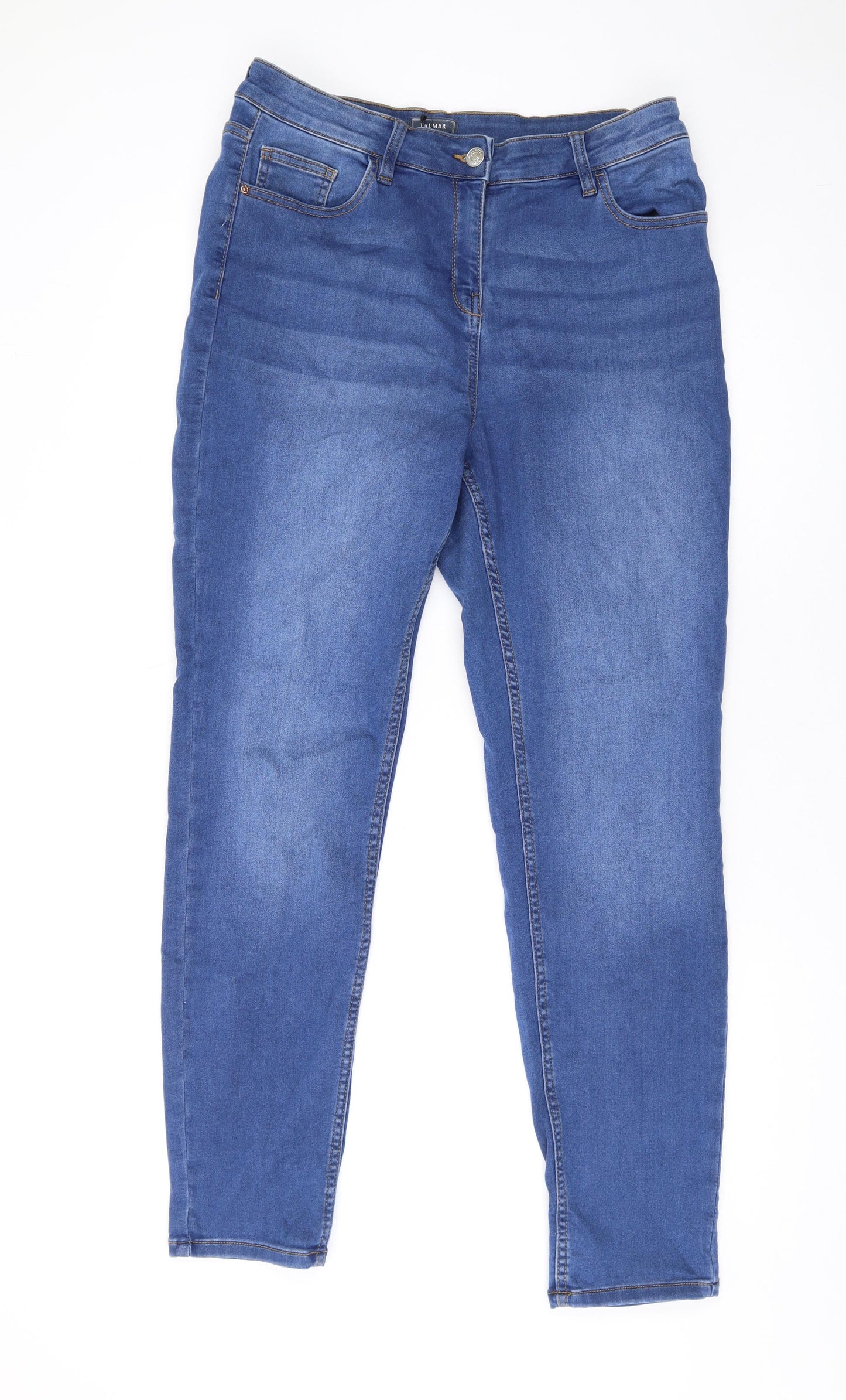 Falmer Womens Blue Cotton Straight Jeans Size 14 L28 in Regular Zip