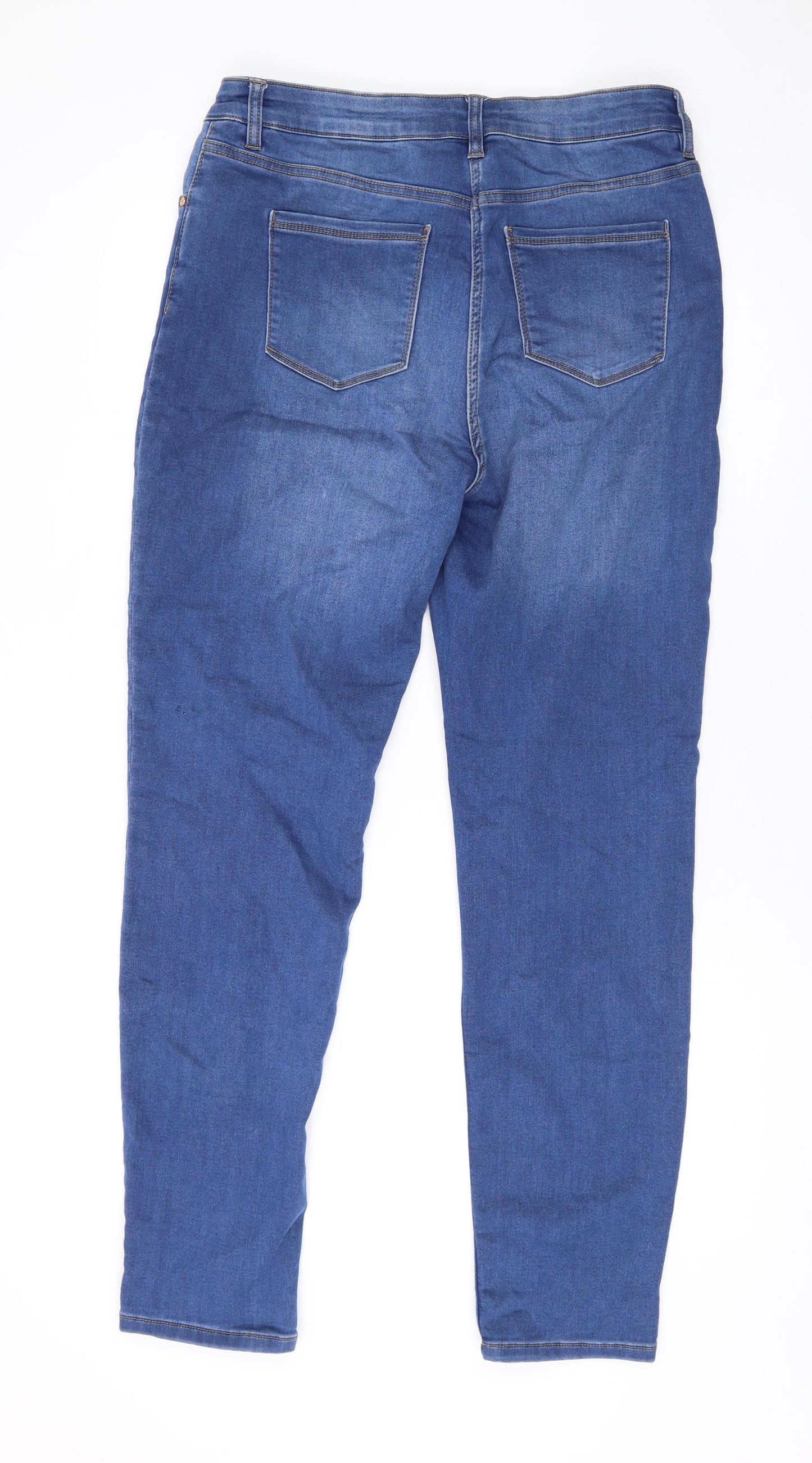 Falmer Womens Blue Cotton Straight Jeans Size 14 L28 in Regular Zip