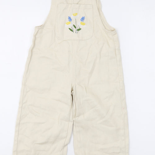 SheIn Girls Beige Floral Cotton Dungaree One-Piece Size 5 Years L14 in Hook & Eye