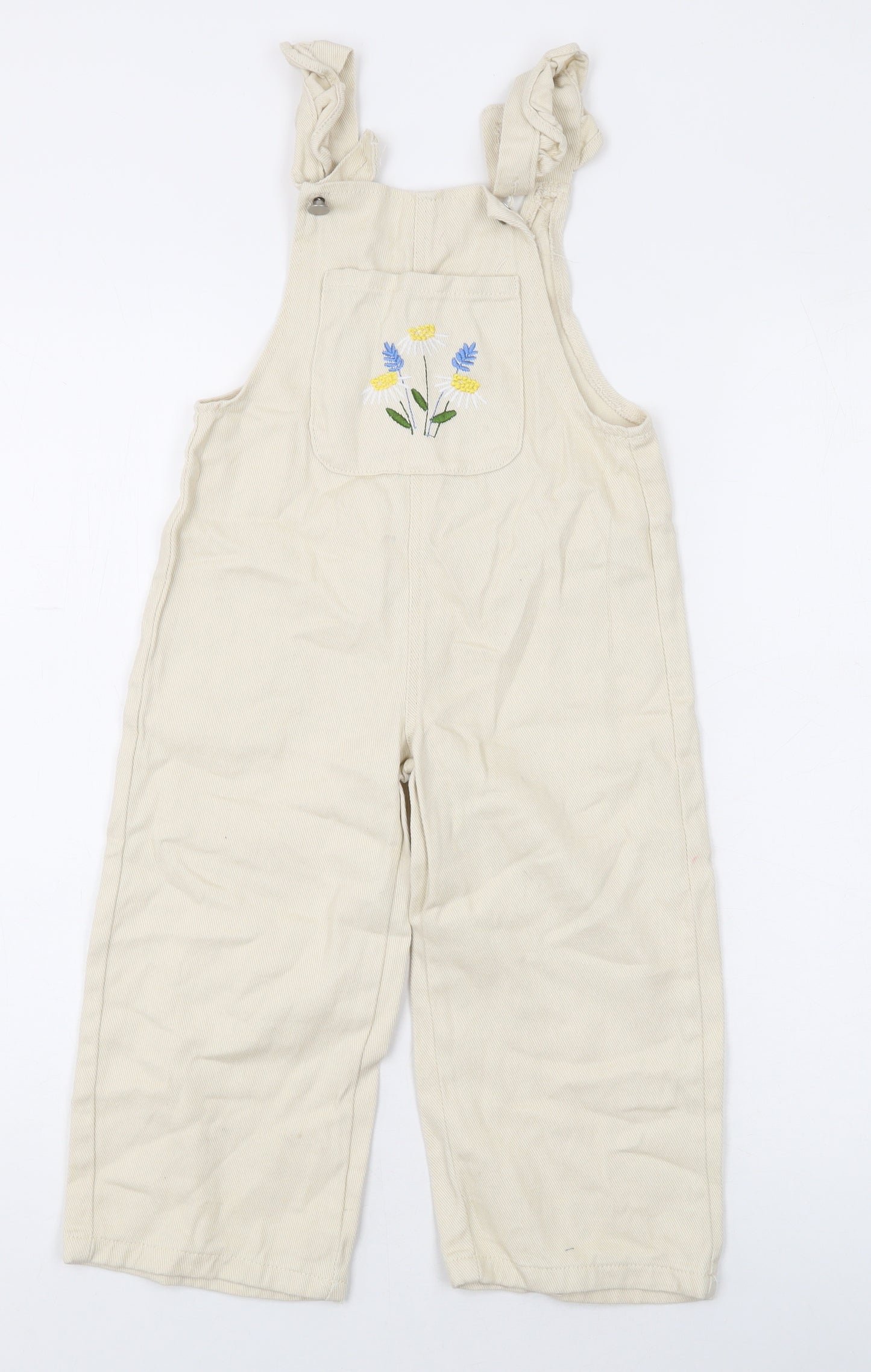 SheIn Girls Beige Floral Cotton Dungaree One-Piece Size 5 Years L14 in Hook & Eye