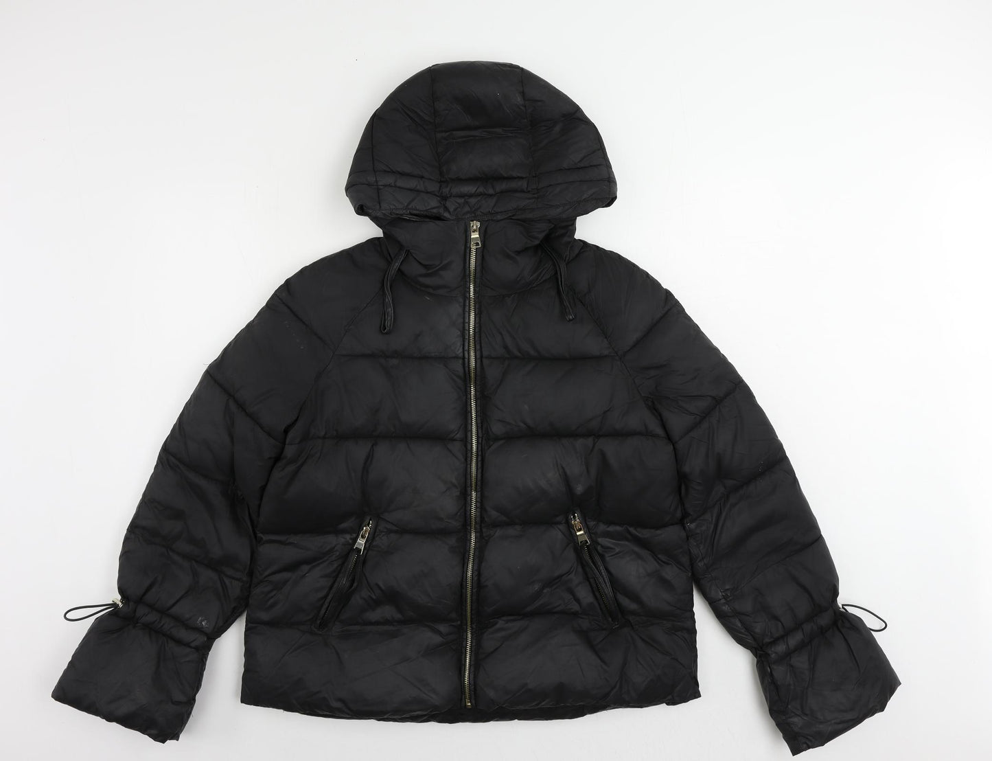 Zara Womens Black Puffer Jacket Jacket Size S Zip - Hooded