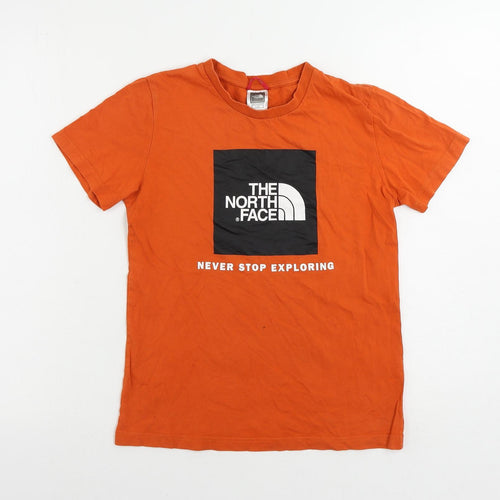 The North Face Boys Orange Cotton Pullover T-Shirt Size 10 Years Crew Neck Pullover - Logo