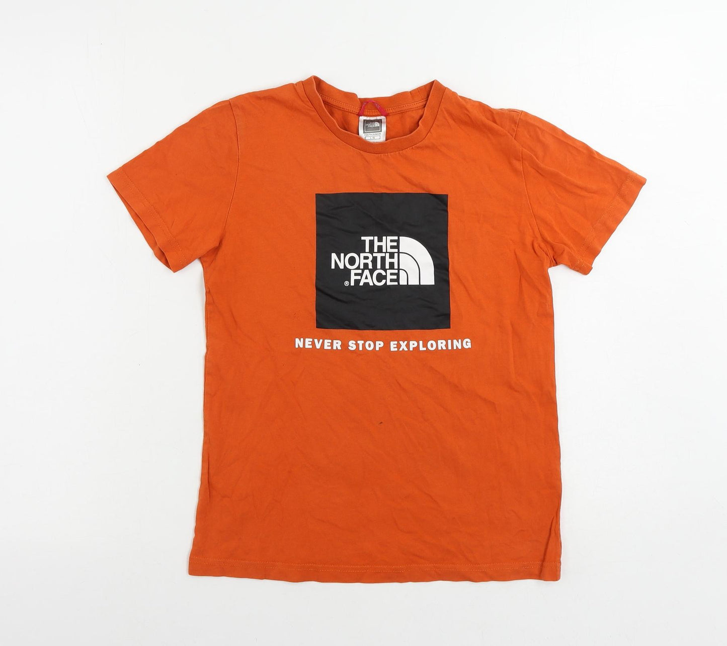 The North Face Boys Orange Cotton Pullover T-Shirt Size 10 Years Crew Neck Pullover - Logo