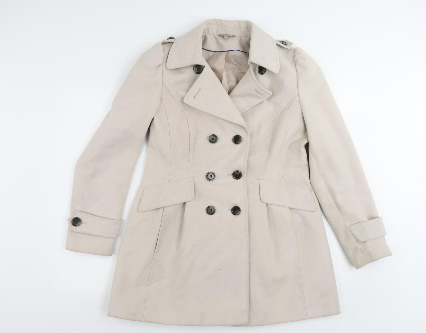 Marks and Spencer Womens Beige Pea Coat Coat Size 12 Button