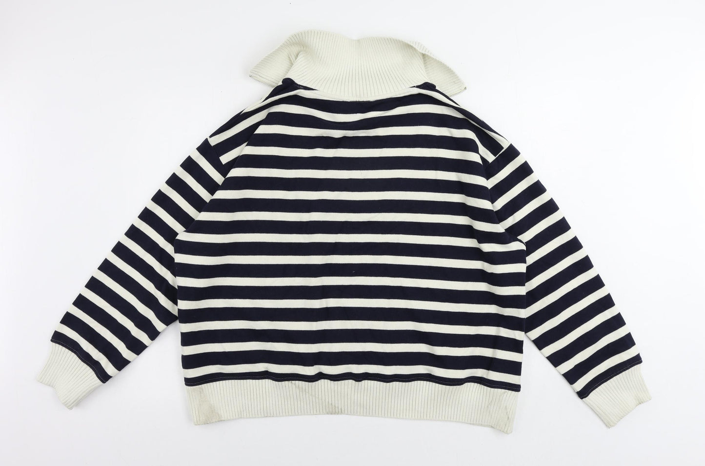 Marks and Spencer Womens Blue High Neck Striped Cotton Pullover Jumper Size XL