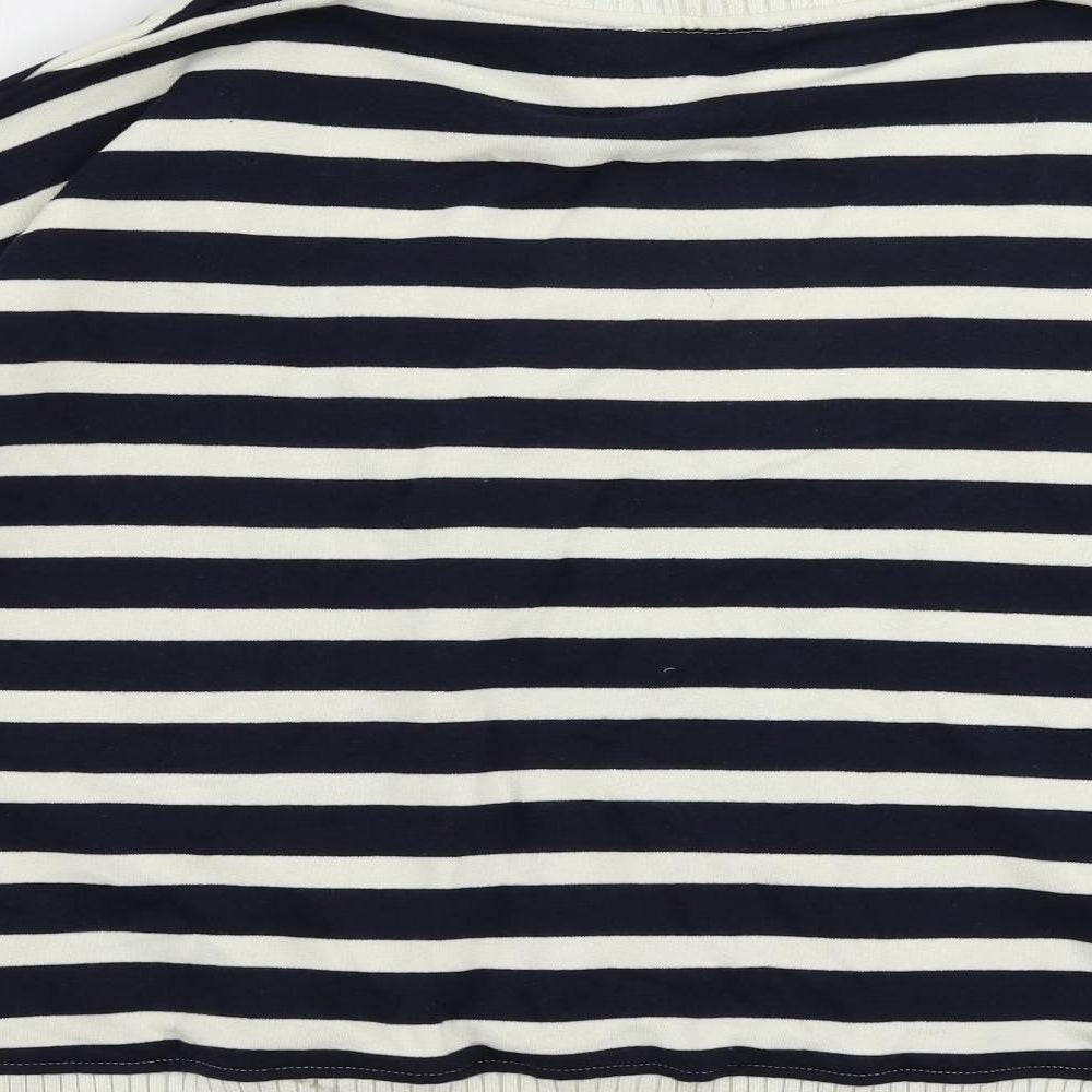 Marks and Spencer Womens Blue High Neck Striped Cotton Pullover Jumper Size XL