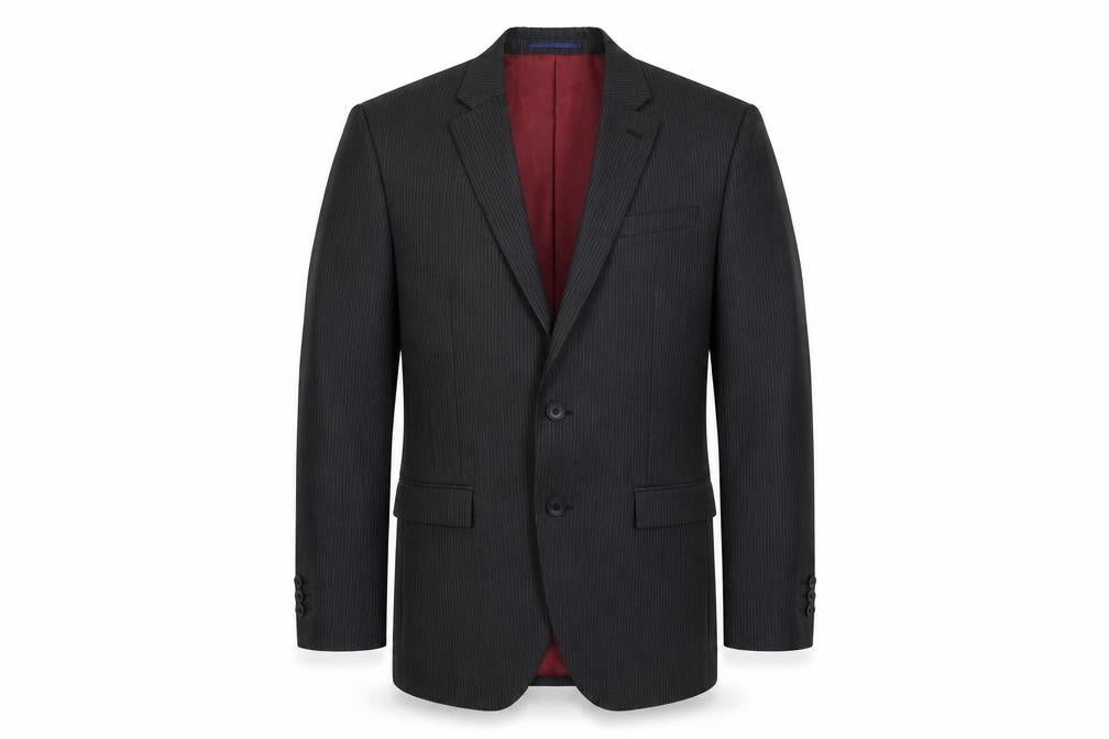Front view of Next men’s black striped polyester jacket suit jacket, size 36, regular