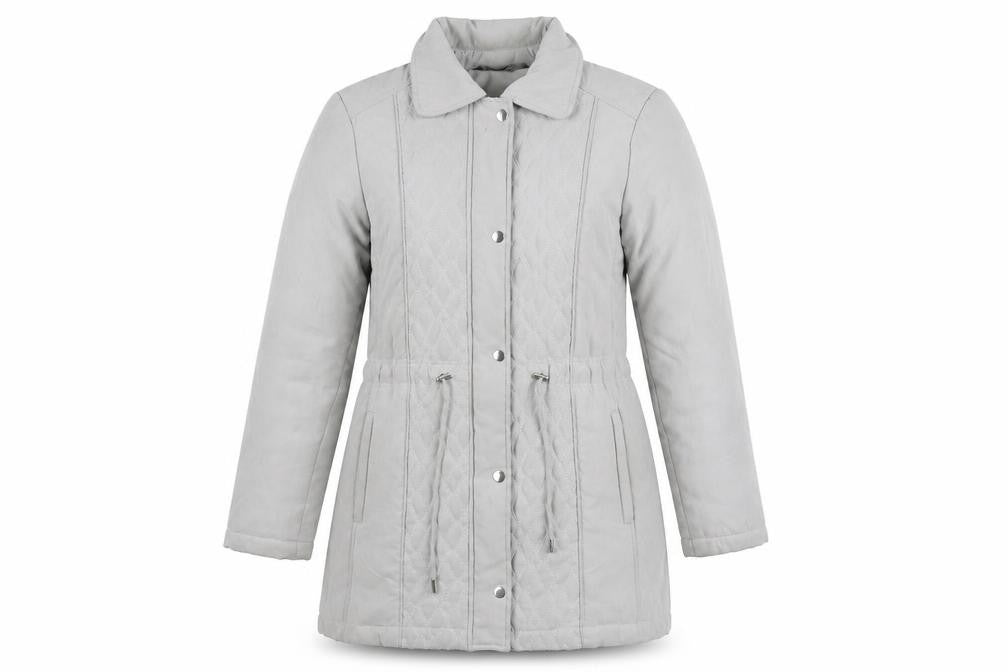 Front view of Bonmarché women’s grey overcoat coat, size UK 10, zip