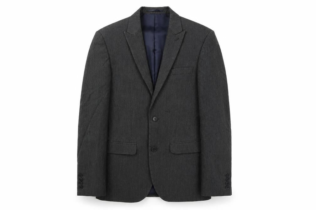 Front view of Next men’s grey polyester jacket suit jacket, size 34, regular