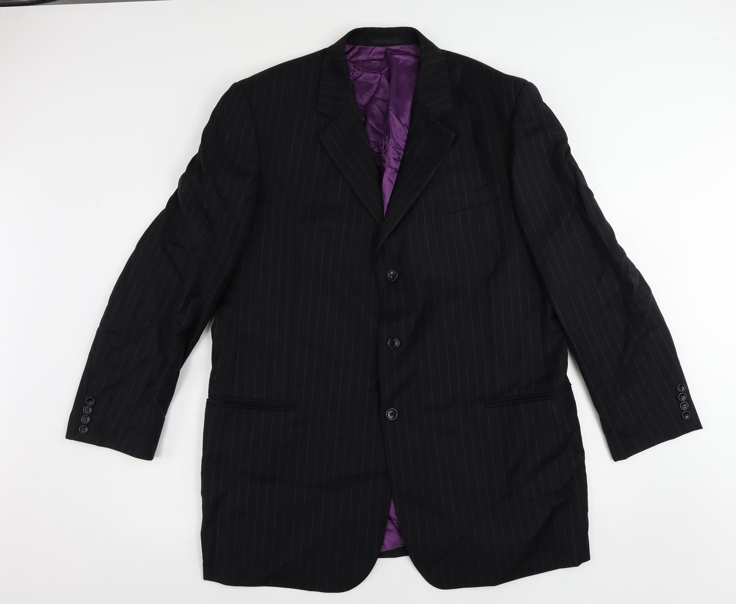 Racing Green Mens Blue Striped Wool Jacket Suit Jacket Size 46 Regular