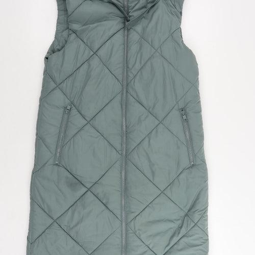 Marks and Spencer Womens Green Quilted Waistcoat Size 10 Zip - Hooded