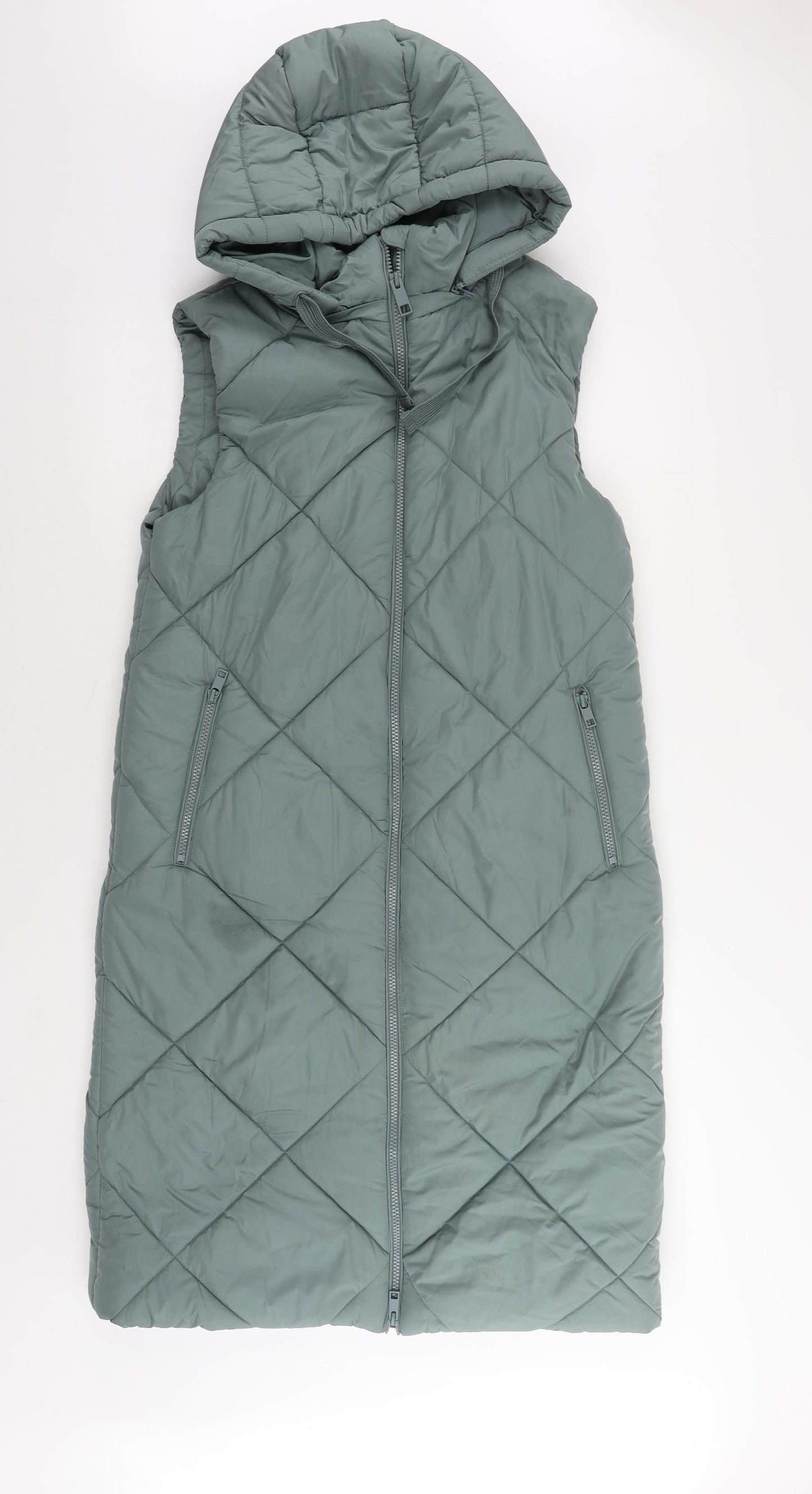 Marks and Spencer Womens Green Quilted Waistcoat Size 10 Zip - Hooded