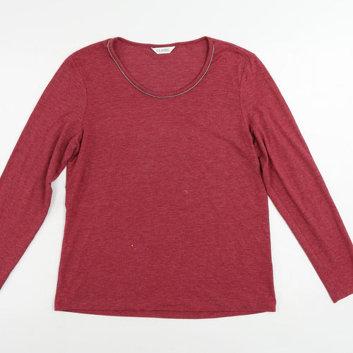 Marks and Spencer Womens Red Polyester Basic T-Shirt Size 12 Boat Neck - Embellished Neckline