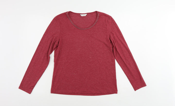 Marks and Spencer Womens Red Polyester Basic T-Shirt Size 12 Boat Neck - Embellished Neckline