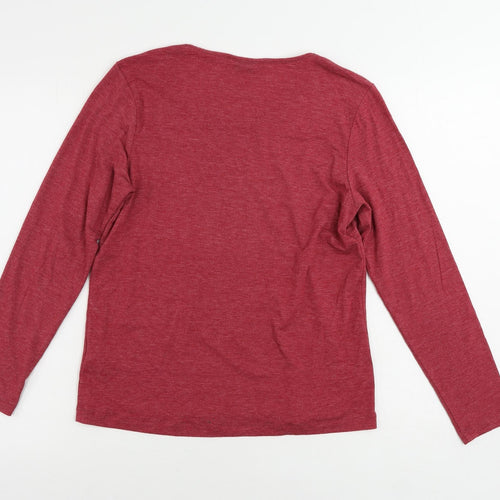 Marks and Spencer Womens Red Polyester Basic T-Shirt Size 12 Boat Neck - Embellished Neckline