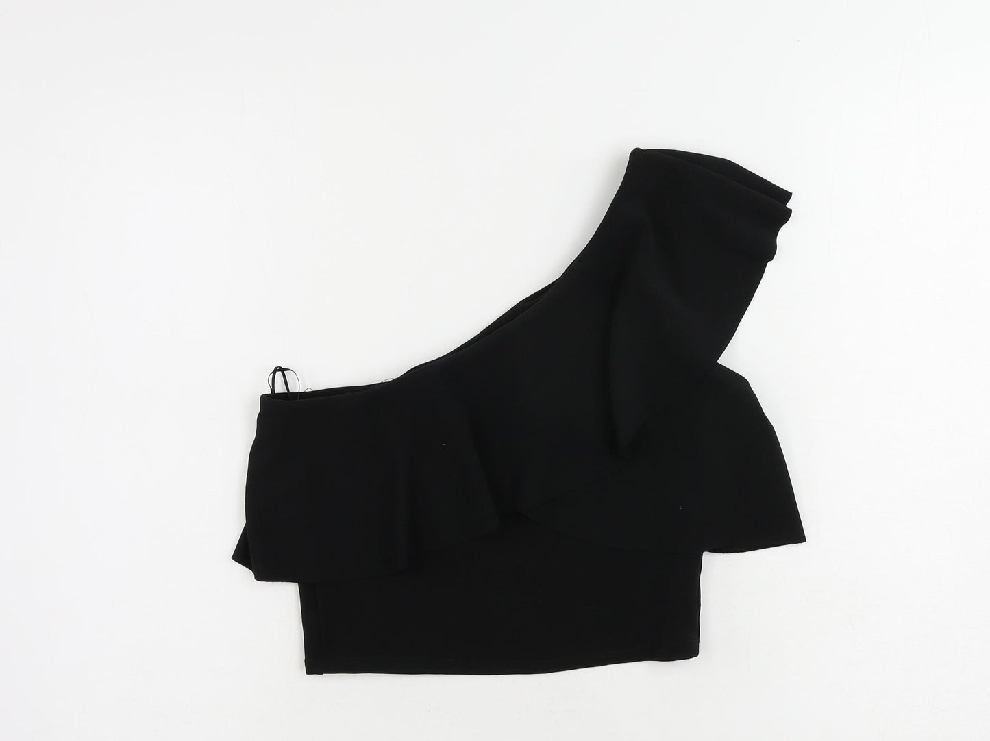 Stradivarius Womens Black Polyester Cropped Blouse Size M One Shoulder - Ruffle
