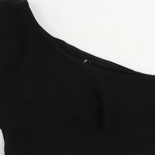 Stradivarius Womens Black Polyester Cropped Blouse Size M One Shoulder - Ruffle