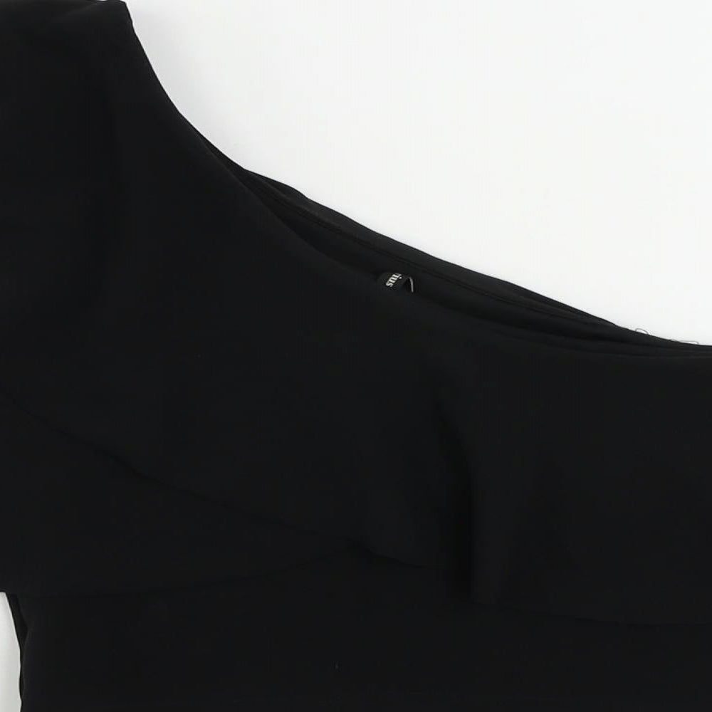 Stradivarius Womens Black Polyester Cropped Blouse Size M One Shoulder - Ruffle