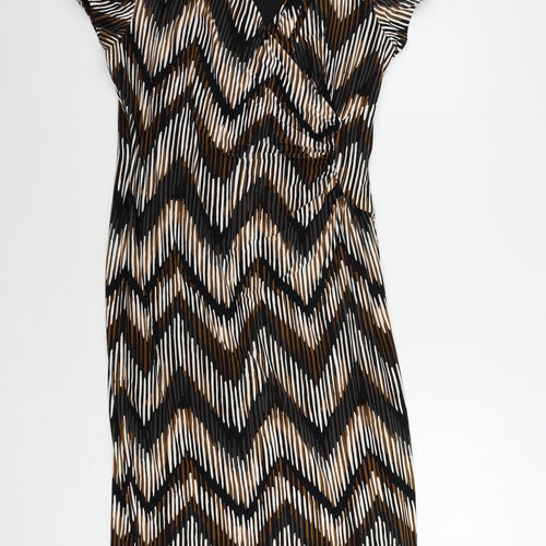 CC Womens Brown Geometric Polyester Sheath Size L V-Neck Pullover