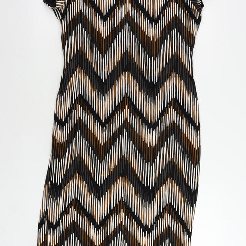 CC Womens Brown Geometric Polyester Sheath Size L V-Neck Pullover
