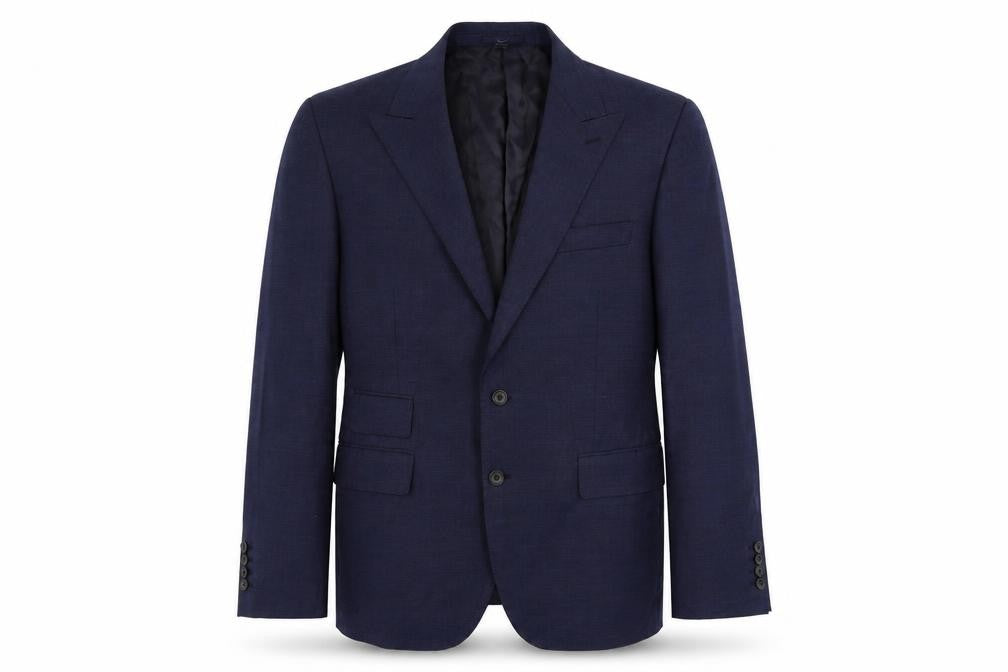 Front view of Marks & Spencer men’s blue wool jacket suit jacket, size 44, regular