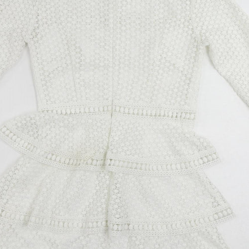PRETTYLITTLETHING Womens White Polyester Mini Size 8 Mock Neck Zip - Ruffle