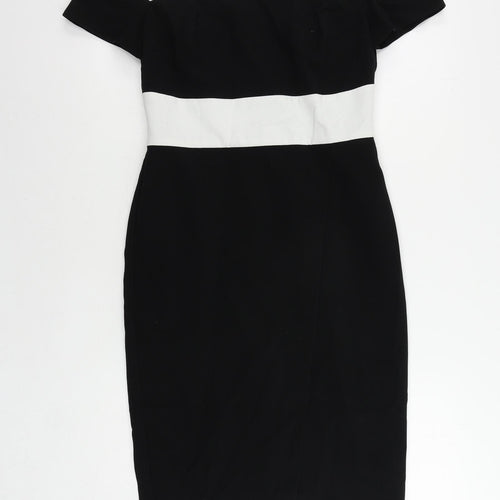 Marks and Spencer Womens Black Colourblock Polyester Pencil Dress Size 10 Boat Neck Zip