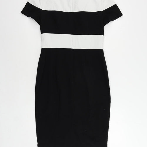 Marks and Spencer Womens Black Colourblock Polyester Pencil Dress Size 10 Boat Neck Zip