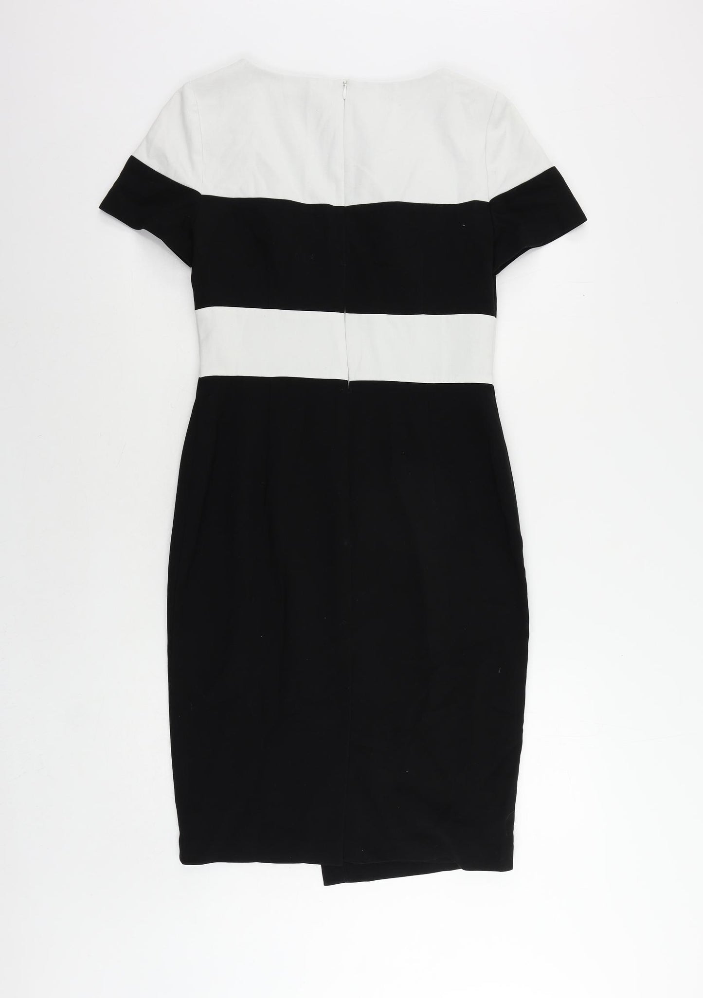 Marks and Spencer Womens Black Colourblock Polyester Pencil Dress Size 10 Boat Neck Zip