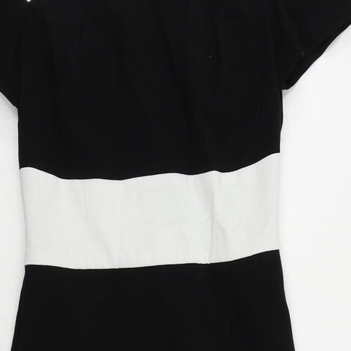 Marks and Spencer Womens Black Colourblock Polyester Pencil Dress Size 10 Boat Neck Zip