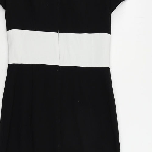 Marks and Spencer Womens Black Colourblock Polyester Pencil Dress Size 10 Boat Neck Zip