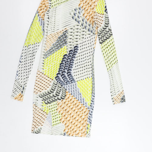 Topshop Womens Multicoloured Geometric Polyester Bodycon Size 6 Round Neck Pullover