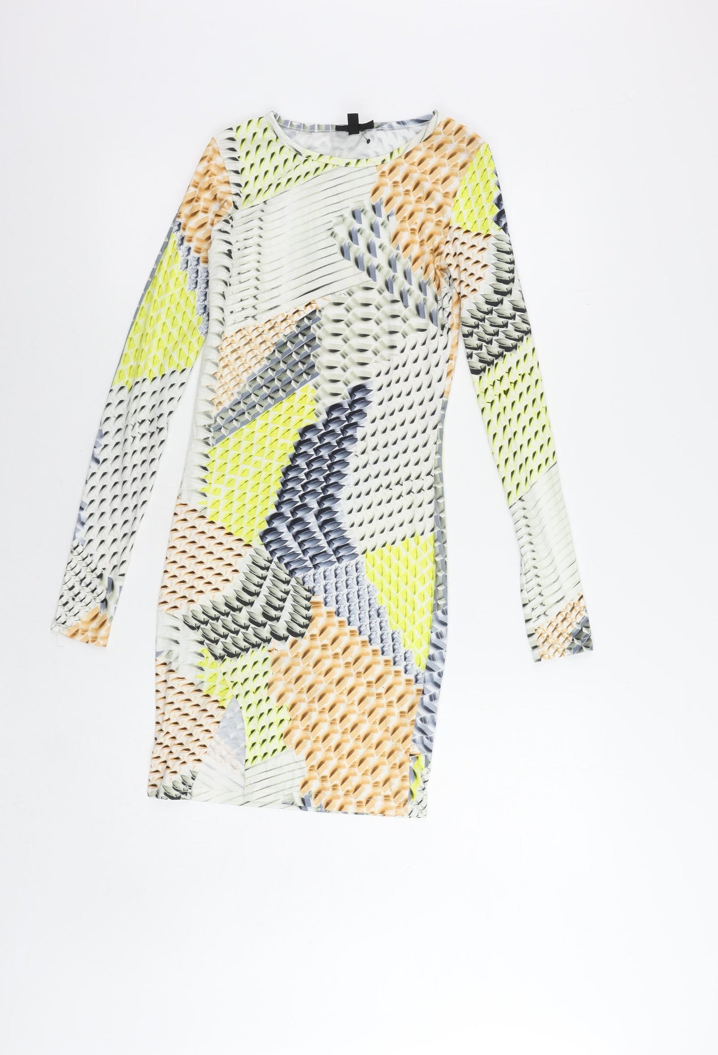 Topshop Womens Multicoloured Geometric Polyester Bodycon Size 6 Round Neck Pullover